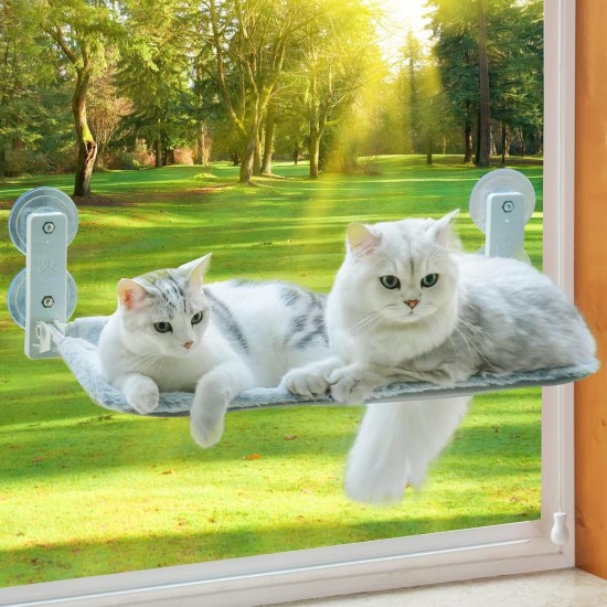 KSALUX Cat Hammock with Window, Foldable | Cat Bed with Reinforced Suction Cups | Reversible Mat and Washable up to 18 kg | 3 Toys + 2 Replacement Suction Cups (Window Grey) KSALUX Cat Hammock with Window, Foldable | Cat Bed with Reinforced Suction Cups | Reversible Mat and Washable up to 18 kg | 3 Toys + 2 Replacement Suction Cups (Window Grey)