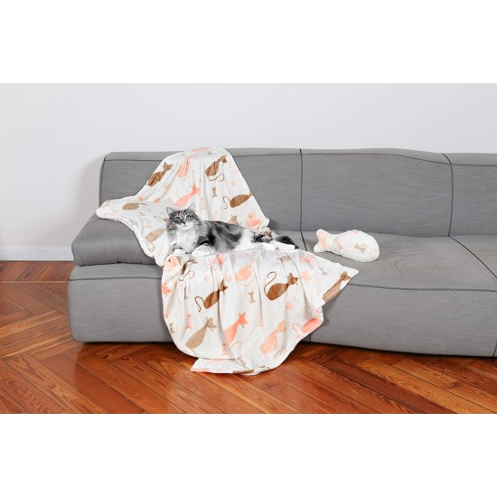 Kanguru Cat Blanket Set, Polyester, White, Single, 150 x 100 x 1 cm Kanguru Cat Blanket Set, Polyester, White, Single, 150 x 100 x 1 cm