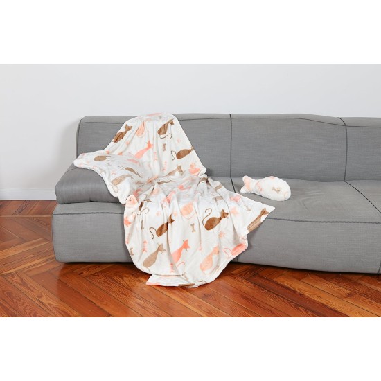 Kanguru Cat Blanket Set, Polyester, White, Single, 150 x 100 x 1 cm Kanguru Cat Blanket Set, Polyester, White, Single, 150 x 100 x 1 cm