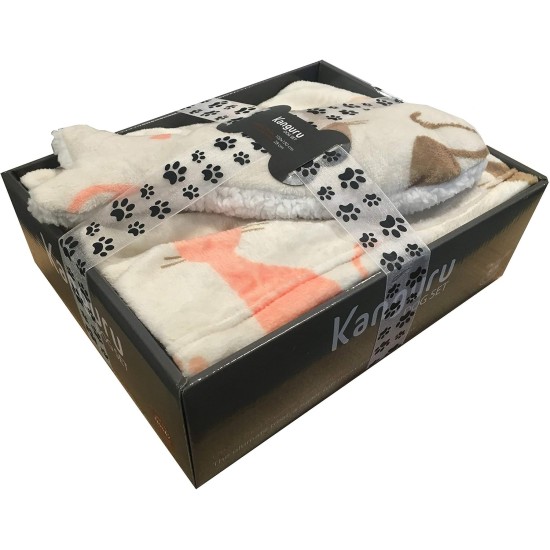 Kanguru Cat Blanket Set, Polyester, White, Single, 150 x 100 x 1 cm Kanguru Cat Blanket Set, Polyester, White, Single, 150 x 100 x 1 cm