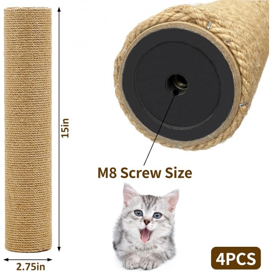 Kathson 4 Pieces Cat Scratching Post Replacement 15 Inch Natural Jute Replacement Extension Scratching Post for Cats Tree DIY Craft Refill Pole Parts Hemp Rope Scratching Climbing Perch for Indoor Kathson 4 Pieces Cat Scratching Post Replacement 15 Inch Natural Jute Replacement Extension Scratching Post for Cats Tree DIY Craft Refill Pole Parts Hemp Rope Scratching Climbing Perch for Indoor