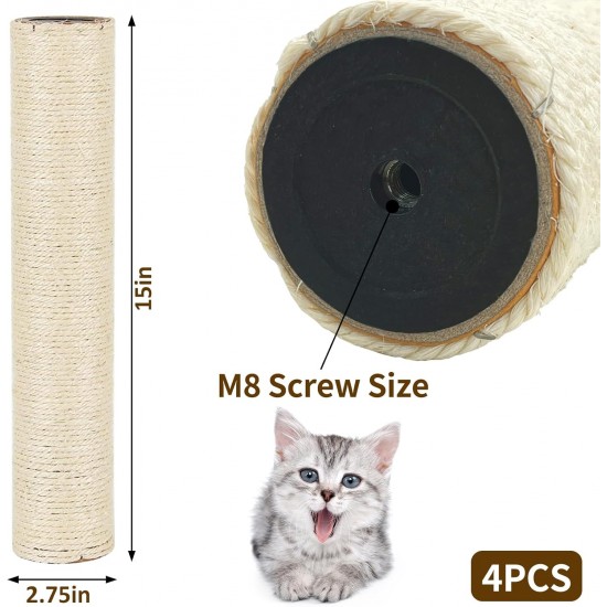 Kathson 4 Pieces Cat Scratching Post Replacement 15 Inch Natural Jute Replacement Extension Scratching Post for Cats Tree DIY Craft Refill Pole Parts Hemp Rope Scratching Climbing Perch for Indoor Kathson 4 Pieces Cat Scratching Post Replacement 15 Inch Natural Jute Replacement Extension Scratching Post for Cats Tree DIY Craft Refill Pole Parts Hemp Rope Scratching Climbing Perch for Indoor