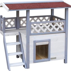 Kerbl Pet Lodge Ontario Cat House, Light Grey, Red, 77 x 50 x 73 cm, Spit Fir, Plastic, Cats, Weatherproof, Two Storey Kerbl Pet Lodge Ontario Cat House, Light Grey, Red, 77 x 50 x 73 cm, Spit Fir, Plastic, Cats, Weatherproof, Two Storey