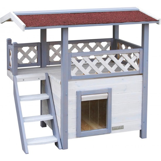 Kerbl Pet Lodge Ontario Cat House, Two Storey, Outdoor and Winterproof, Swing Door with Flap, Robust Spit Fir House, Easy Assembly, Ideal for Outdoor Use Kerbl Pet Lodge Ontario Cat House, Two Storey, Outdoor and Winterproof, Swing Door with Flap, Robust Spit Fir House, Easy Assembly, Ideal for Outdoor Use