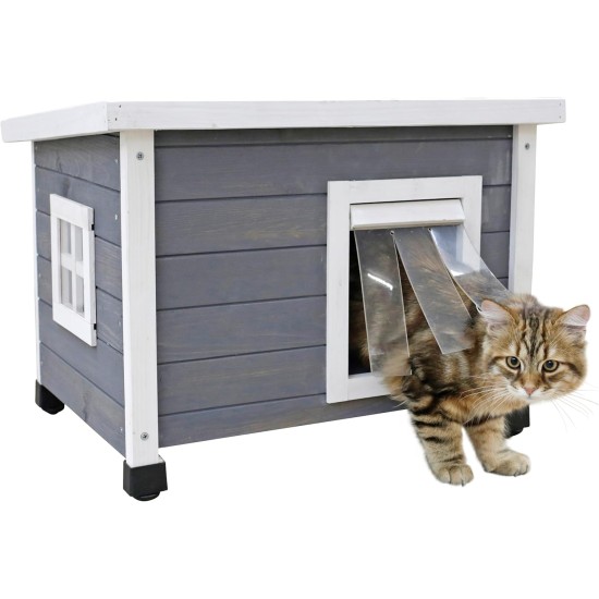Kerbl Rustica Wooden Cat House, Swing Door with Slats, Plexiglass Window, Height-Adjustable Plastic Feet, Grey/White, 57 x 45 x 43 cm Kerbl Rustica Wooden Cat House, Swing Door with Slats, Plexiglass Window, Height-Adjustable Plastic Feet, Grey/White, 57 x 45 x 43 cm