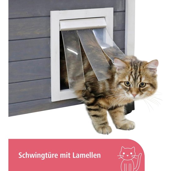 Kerbl Rustica Wooden Cat House, Swing Door with Slats, Plexiglass Window, Height-Adjustable Plastic Feet, Grey/White, 57 x 45 x 43 cm Kerbl Rustica Wooden Cat House, Swing Door with Slats, Plexiglass Window, Height-Adjustable Plastic Feet, Grey/White, 57 x 45 x 43 cm