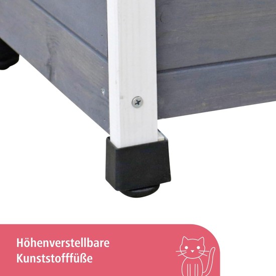 Kerbl Rustica Wooden Cat House, Swing Door with Slats, Plexiglass Window, Height-Adjustable Plastic Feet, Grey/White, 57 x 45 x 43 cm Kerbl Rustica Wooden Cat House, Swing Door with Slats, Plexiglass Window, Height-Adjustable Plastic Feet, Grey/White, 57 x 45 x 43 cm