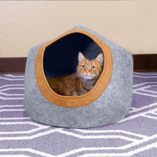Kitty City Round Felt Cat Bed Warm Cosy Grey Kitty City Round Felt Cat Bed Warm Cosy Grey