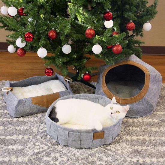 Kitty City Round Felt Cat Bed Warm Cosy Grey Kitty City Round Felt Cat Bed Warm Cosy Grey