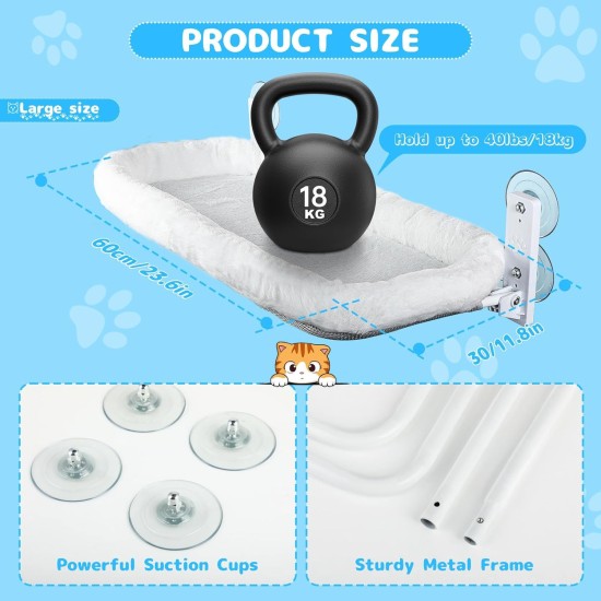 KoolYouth Cat Window Lounger with Strong Suction Cups 60 x 30 cm, Folding Window Lounger for Cats, Maximum Load 18 kg, Removable Cat Hammock for Glass Windows and Windowsill, Grey KoolYouth Cat Window Lounger with Strong Suction Cups 60 x 30 cm, Folding Window Lounger for Cats, Maximum Load 18 kg, Removable Cat Hammock for Glass Windows and Windowsill, Grey