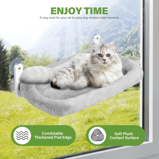 KoolYouth Cat Window Lounger with Strong Suction Cups 60 x 30 cm, Folding Window Lounger for Cats, Maximum Load 18 kg, Removable Cat Hammock for Glass Windows and Windowsill, Grey KoolYouth Cat Window Lounger with Strong Suction Cups 60 x 30 cm, Folding Window Lounger for Cats, Maximum Load 18 kg, Removable Cat Hammock for Glass Windows and Windowsill, Grey