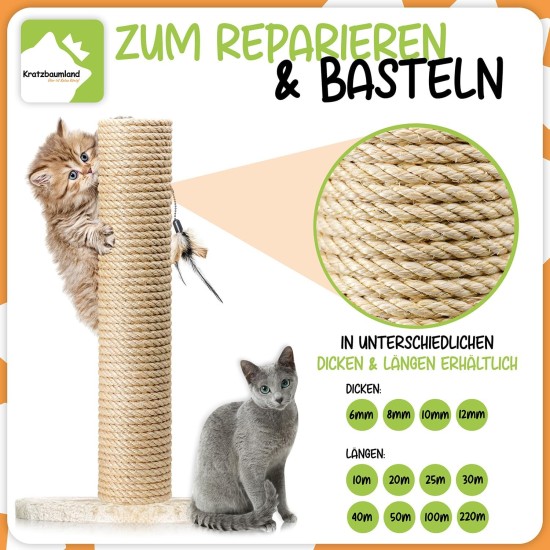 Kratzbaumland Sisal Rope for Scratching Posts, 10 mm, Various Lengths Kratzbaumland Sisal Rope for Scratching Posts, 10 mm, Various Lengths