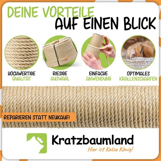 Kratzbaumland Sisal Rope for Scratching Posts, 10 mm, Various Lengths Kratzbaumland Sisal Rope for Scratching Posts, 10 mm, Various Lengths