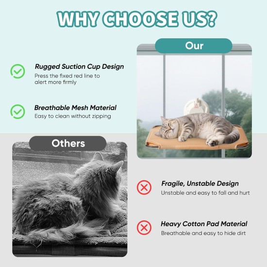 LORESJOY Cat Hammock Window Seats for Cats, Plush Cat Hammock Window with Removable Reversible Cover Window Lounger Window Hammock Cat Hammock Up to 25 kg LORESJOY Cat Hammock Window Seats for Cats, Plush Cat Hammock Window with Removable Reversible Cover Window Lounger Window Hammock Cat Hammock Up to 25 kg