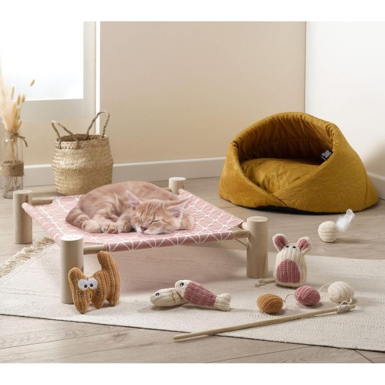 Love Story, Wooden Hammock with Feet Polyester 53 x 48 x 13 cm Boho Cat Natural Love Story, Wooden Hammock with Feet Polyester 53 x 48 x 13 cm Boho Cat Natural