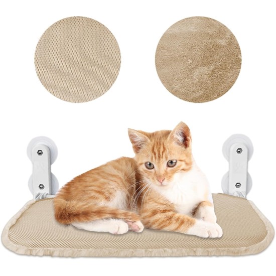 Lvjkes Cat Window Lounger, Window Lounger for Cats, 52 x 30 cm, Foldable, with Sturdy Metal Frame, 4 Strong Suction Cups, Various Fabrics Top and Bottom, Suitable for All Seasons (Beige) Lvjkes Cat Window Lounger, Window Lounger for Cats, 52 x 30 cm, Foldable, with Sturdy Metal Frame, 4 Strong Suction Cups, Various Fabrics Top and Bottom, Suitable for All Seasons (Beige)