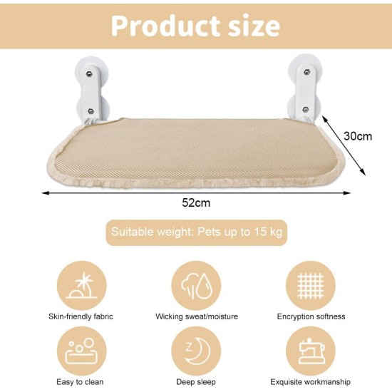 Lvjkes Cat Window Lounger, Window Lounger for Cats, 52 x 30 cm, Foldable, with Sturdy Metal Frame, 4 Strong Suction Cups, Various Fabrics Top and Bottom, Suitable for All Seasons (Beige) Lvjkes Cat Window Lounger, Window Lounger for Cats, 52 x 30 cm, Foldable, with Sturdy Metal Frame, 4 Strong Suction Cups, Various Fabrics Top and Bottom, Suitable for All Seasons (Beige)