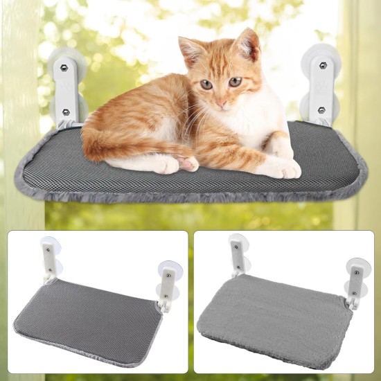 Lvjkes Cat Window Lounger, Window Lounger for Cats, 52 x 30 cm, Foldable, with Sturdy Metal Frame, 4 Strong Suction Cups, Various Fabrics Top and Bottom, Suitable for All Seasons (Beige) Lvjkes Cat Window Lounger, Window Lounger for Cats, 52 x 30 cm, Foldable, with Sturdy Metal Frame, 4 Strong Suction Cups, Various Fabrics Top and Bottom, Suitable for All Seasons (Beige)