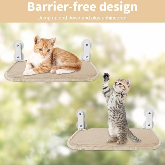 Lvjkes Cat Window Lounger, Window Lounger for Cats, 52 x 30 cm, Foldable, with Sturdy Metal Frame, 4 Strong Suction Cups, Various Fabrics Top and Bottom, Suitable for All Seasons (Beige) Lvjkes Cat Window Lounger, Window Lounger for Cats, 52 x 30 cm, Foldable, with Sturdy Metal Frame, 4 Strong Suction Cups, Various Fabrics Top and Bottom, Suitable for All Seasons (Beige)