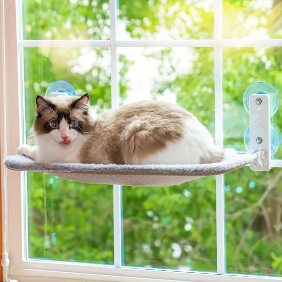MEWOOFUN Cat Hammock Window Seats for Cats 54 x 30 cm Foldable Cat Bed Window with Sturdy Suction Cups up to 18 kg (Grey, Large) MEWOOFUN Cat Hammock Window Seats for Cats 54 x 30 cm Foldable Cat Bed Window with Sturdy Suction Cups up to 18 kg (Grey, Large)