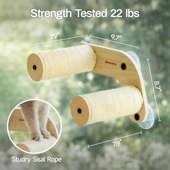 MEWOOFUN Cat Hammock with 2 Stairs, Cordless Window Bed with 3 Suction Cups, 68 cm Wide Wooden Hammock for Indoor Cats MEWOOFUN Cat Hammock with 2 Stairs, Cordless Window Bed with 3 Suction Cups, 68 cm Wide Wooden Hammock for Indoor Cats