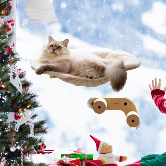 MEWOOFUN Cat Hammock with 2 Stairs, Cordless Window Bed with 3 Suction Cups, 68 cm Wide Wooden Hammock for Indoor Cats MEWOOFUN Cat Hammock with 2 Stairs, Cordless Window Bed with 3 Suction Cups, 68 cm Wide Wooden Hammock for Indoor Cats