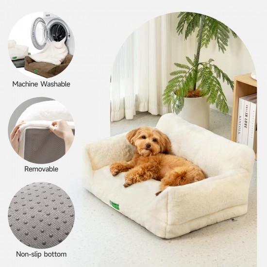 MEWOOFUN Cat Sofa Cat Bed for Indoor Cats, Cute Kitten Bed, Pet Sofa with Removable, Washable Cover and Non-Slip Underside for Small Dogs (White, S) MEWOOFUN Cat Sofa Cat Bed for Indoor Cats, Cute Kitten Bed, Pet Sofa with Removable, Washable Cover and Non-Slip Underside for Small Dogs (White, S)