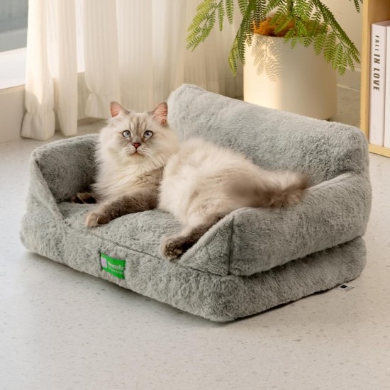 MEWOOFUN Cat Sofa Cat Bed for Indoor Cats, Cute Kitten Bed, Pet Sofa with Removable, Washable Cover and Non-Slip Underside for Small Dogs (White, S) MEWOOFUN Cat Sofa Cat Bed for Indoor Cats, Cute Kitten Bed, Pet Sofa with Removable, Washable Cover and Non-Slip Underside for Small Dogs (White, S)