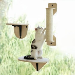 MEWOOFUN Cat Window Hammock with Climbing Steps and Scratching Post, Wooden Cat Window Bed, Assembled Cat Bed for House Cats (3-Piece Set) MEWOOFUN Cat Window Hammock with Climbing Steps and Scratching Post, Wooden Cat Window Bed, Assembled Cat Bed for House Cats (3-Piece Set)
