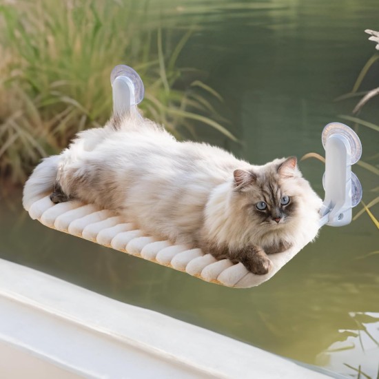 MEWOOFUN Cat Window Perch, Foldable with Removable and Reversible Cover, Soft Cat Window Hammock with Reinforced Steel Frame, Stable up to 18 kg Load Capacity (White, M) MEWOOFUN Cat Window Perch, Foldable with Removable and Reversible Cover, Soft Cat Window Hammock with Reinforced Steel Frame, Stable up to 18 kg Load Capacity (White, M)