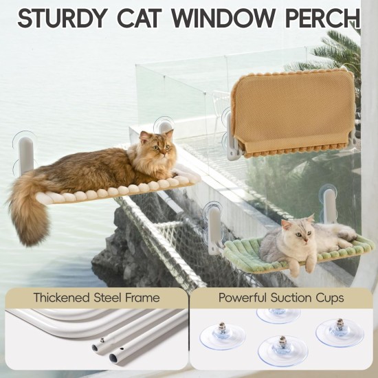 MEWOOFUN Cat Window Perch, Foldable with Removable and Reversible Cover, Soft Cat Window Hammock with Reinforced Steel Frame, Stable up to 18 kg Load Capacity (White, M) MEWOOFUN Cat Window Perch, Foldable with Removable and Reversible Cover, Soft Cat Window Hammock with Reinforced Steel Frame, Stable up to 18 kg Load Capacity (White, M)
