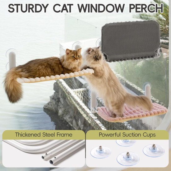 MEWOOFUN Cat Window Perch, Foldable with Removable and Reversible Cover, Soft Cat Window Hammock with Reinforced Steel Frame, Stable up to 18 kg Load Capacity (White, M) MEWOOFUN Cat Window Perch, Foldable with Removable and Reversible Cover, Soft Cat Window Hammock with Reinforced Steel Frame, Stable up to 18 kg Load Capacity (White, M)
