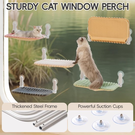 MEWOOFUN Cat Window Perch, Foldable with Removable and Reversible Cover, Soft Cat Window Hammock with Reinforced Steel Frame, Stable up to 18 kg Load Capacity (White, M) MEWOOFUN Cat Window Perch, Foldable with Removable and Reversible Cover, Soft Cat Window Hammock with Reinforced Steel Frame, Stable up to 18 kg Load Capacity (White, M)