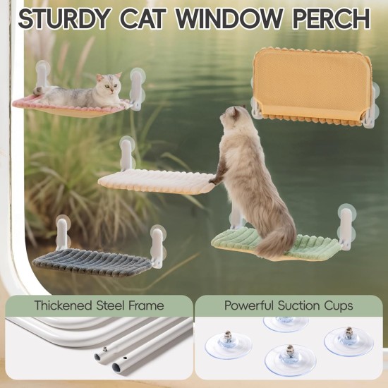 MEWOOFUN Cat Window Perch, Foldable with Removable and Reversible Cover, Soft Cat Window Hammock with Reinforced Steel Frame, Stable up to 18 kg Load Capacity (White, M) MEWOOFUN Cat Window Perch, Foldable with Removable and Reversible Cover, Soft Cat Window Hammock with Reinforced Steel Frame, Stable up to 18 kg Load Capacity (White, M)