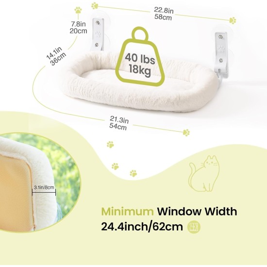 MEWOOFUN Large Cat Hammock Window with Removable Thick Cover - Foldable, Stable, 4 Strong Suction Cups, Holds 18 kg (White, M) MEWOOFUN Large Cat Hammock Window with Removable Thick Cover - Foldable, Stable, 4 Strong Suction Cups, Holds 18 kg (White, M)