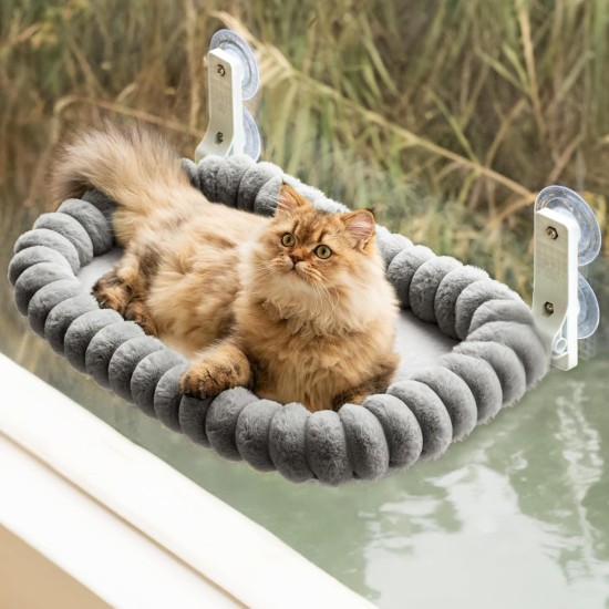 MEWOOFUN Plush Cat Hammock Window with Removable Reversible Cover - Soft Cat Window Lounger with Thickened Steel Frame, Cat Bed Window with 4 Suction Cups, Stable Hold up to 18 kg, Grey MEWOOFUN Plush Cat Hammock Window with Removable Reversible Cover - Soft Cat Window Lounger with Thickened Steel Frame, Cat Bed Window with 4 Suction Cups, Stable Hold up to 18 kg, Grey