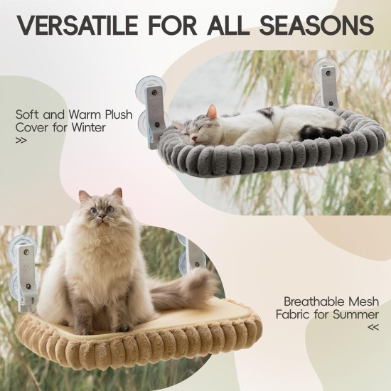 MEWOOFUN Plush Cat Hammock Window with Removable Reversible Cover - Soft Cat Window Lounger with Thickened Steel Frame, Cat Bed Window with 4 Suction Cups, Stable Hold up to 18 kg, Grey MEWOOFUN Plush Cat Hammock Window with Removable Reversible Cover - Soft Cat Window Lounger with Thickened Steel Frame, Cat Bed Window with 4 Suction Cups, Stable Hold up to 18 kg, Grey
