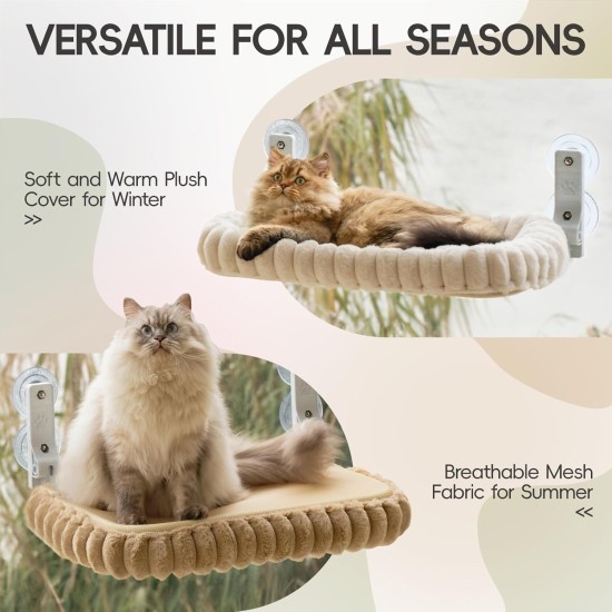 MEWOOFUN Plush Cat Hammock Window with Removable Reversible Cover - Soft Cat Window Lounger with Thickened Steel Frame, Cat Bed Window with 4 Suction Cups, Stable Hold up to 18 kg, Grey MEWOOFUN Plush Cat Hammock Window with Removable Reversible Cover - Soft Cat Window Lounger with Thickened Steel Frame, Cat Bed Window with 4 Suction Cups, Stable Hold up to 18 kg, Grey
