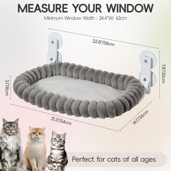 MEWOOFUN Plush Cat Hammock Window with Removable Reversible Cover - Soft Cat Window Lounger with Thickened Steel Frame, Cat Bed Window with 4 Suction Cups, Stable Hold up to 18 kg, Grey MEWOOFUN Plush Cat Hammock Window with Removable Reversible Cover - Soft Cat Window Lounger with Thickened Steel Frame, Cat Bed Window with 4 Suction Cups, Stable Hold up to 18 kg, Grey