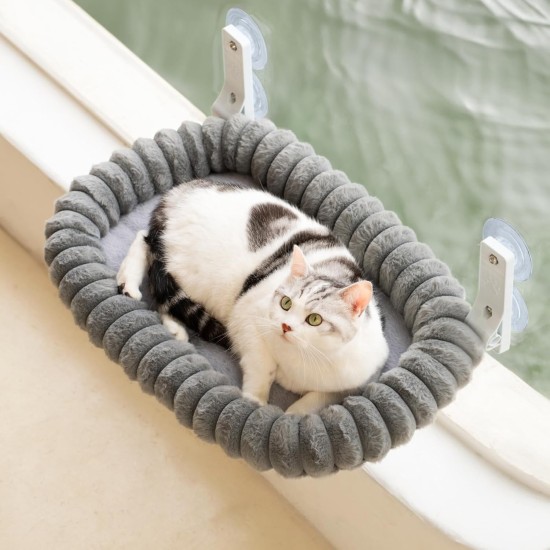 MEWOOFUN Plush Cat Hammock Window with Removable Reversible Cover - Soft Cat Window Lounger with Thickened Steel Frame, Cat Bed Window with 4 Suction Cups, Stable Hold up to 18 kg, Grey MEWOOFUN Plush Cat Hammock Window with Removable Reversible Cover - Soft Cat Window Lounger with Thickened Steel Frame, Cat Bed Window with 4 Suction Cups, Stable Hold up to 18 kg, Grey