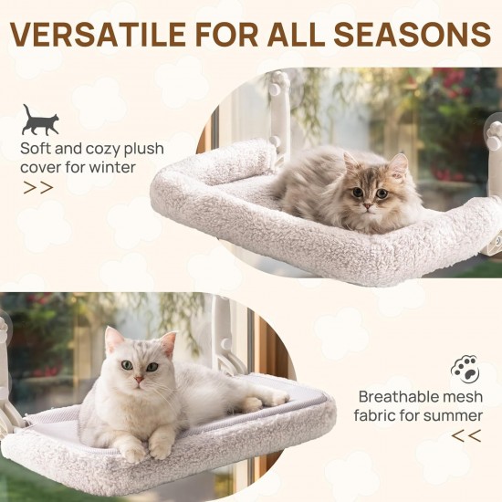 MEWOOFUN Soft Cat Window Hammock - 54 x 30 cm Foldable Cat Window Bed with Reversible Mat, Sturdy Cat Hammock Holds up to 18 kg (Beige - with Bed, M) MEWOOFUN Soft Cat Window Hammock - 54 x 30 cm Foldable Cat Window Bed with Reversible Mat, Sturdy Cat Hammock Holds up to 18 kg (Beige - with Bed, M)
