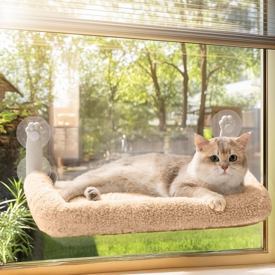 MEWOOFUN Soft Cat Window Hammock - 54 x 30 cm Foldable Cat Window Bed with Reversible Mat, Sturdy Cat Hammock Holds up to 18 kg (Beige - with Bed, M) MEWOOFUN Soft Cat Window Hammock - 54 x 30 cm Foldable Cat Window Bed with Reversible Mat, Sturdy Cat Hammock Holds up to 18 kg (Beige - with Bed, M)