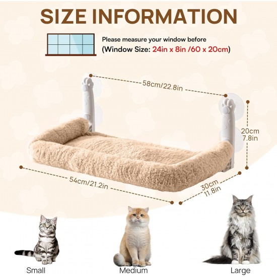 MEWOOFUN Soft Cat Window Hammock - 54 x 30 cm Foldable Cat Window Bed with Reversible Mat, Sturdy Cat Hammock Holds up to 18 kg (Beige - with Bed, M) MEWOOFUN Soft Cat Window Hammock - 54 x 30 cm Foldable Cat Window Bed with Reversible Mat, Sturdy Cat Hammock Holds up to 18 kg (Beige - with Bed, M)