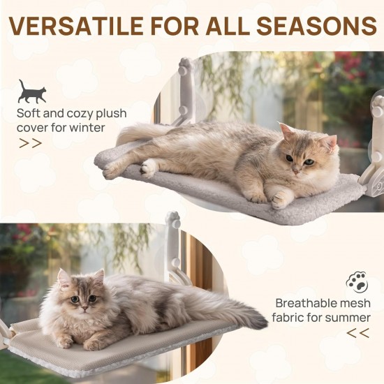 MEWOOFUN Soft Cat Window Hammock - 54 x 30 cm Foldable Cat Window Bed with Reversible Mat, Sturdy Cat Hammock Holds up to 18 kg (Beige - with Bed, M) MEWOOFUN Soft Cat Window Hammock - 54 x 30 cm Foldable Cat Window Bed with Reversible Mat, Sturdy Cat Hammock Holds up to 18 kg (Beige - with Bed, M)