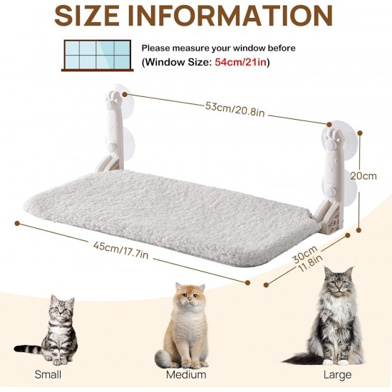 MEWOOFUN Soft Cat Window Hammock - 54 x 30 cm Foldable Cat Window Bed with Reversible Mat, Sturdy Cat Hammock Holds up to 18 kg (Beige - with Bed, M) MEWOOFUN Soft Cat Window Hammock - 54 x 30 cm Foldable Cat Window Bed with Reversible Mat, Sturdy Cat Hammock Holds up to 18 kg (Beige - with Bed, M)