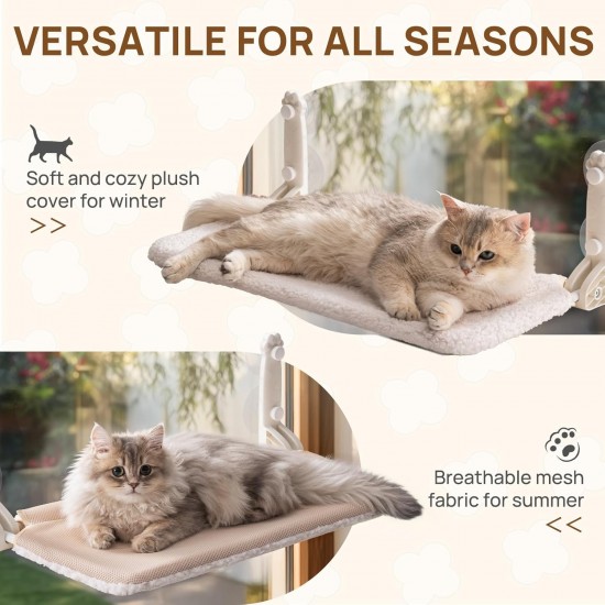 MEWOOFUN Soft Cat Window Hammock - 54 x 30 cm Foldable Cat Window Bed with Reversible Mat, Sturdy Cat Hammock Holds up to 18 kg (Beige - with Bed, M) MEWOOFUN Soft Cat Window Hammock - 54 x 30 cm Foldable Cat Window Bed with Reversible Mat, Sturdy Cat Hammock Holds up to 18 kg (Beige - with Bed, M)