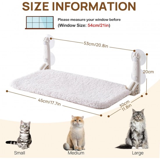 MEWOOFUN Soft Cat Window Hammock - 54 x 30 cm Foldable Cat Window Bed with Reversible Mat, Sturdy Cat Hammock Holds up to 18 kg (Beige - with Bed, M) MEWOOFUN Soft Cat Window Hammock - 54 x 30 cm Foldable Cat Window Bed with Reversible Mat, Sturdy Cat Hammock Holds up to 18 kg (Beige - with Bed, M)