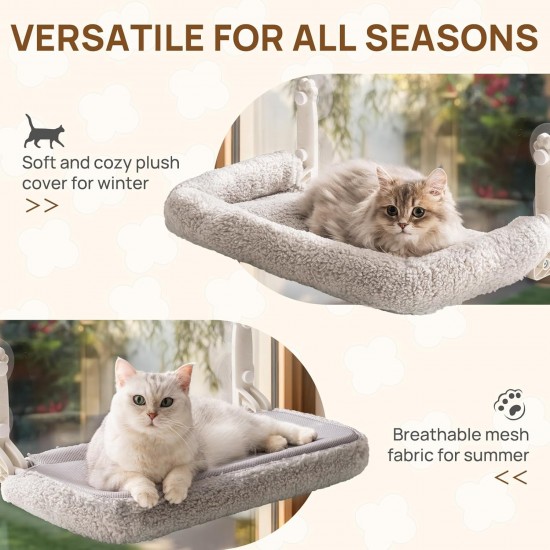 MEWOOFUN Soft Cat Window Hammock - 54 x 30 cm Foldable Cat Window Bed with Reversible Mat, Sturdy Cat Hammock Holds up to 18 kg (Beige - with Bed, M) MEWOOFUN Soft Cat Window Hammock - 54 x 30 cm Foldable Cat Window Bed with Reversible Mat, Sturdy Cat Hammock Holds up to 18 kg (Beige - with Bed, M)
