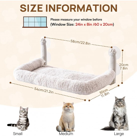 MEWOOFUN Soft Cat Window Hammock - 54 x 30 cm Foldable Cat Window Bed with Reversible Mat, Sturdy Cat Hammock Holds up to 18 kg (Beige - with Bed, M) MEWOOFUN Soft Cat Window Hammock - 54 x 30 cm Foldable Cat Window Bed with Reversible Mat, Sturdy Cat Hammock Holds up to 18 kg (Beige - with Bed, M)