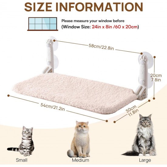 MEWOOFUN Soft Cat Window Hammock - 54 x 30 cm Foldable Cat Window Bed with Reversible Mat, Sturdy Cat Hammock Holds up to 18 kg (Beige - with Bed, M) MEWOOFUN Soft Cat Window Hammock - 54 x 30 cm Foldable Cat Window Bed with Reversible Mat, Sturdy Cat Hammock Holds up to 18 kg (Beige - with Bed, M)